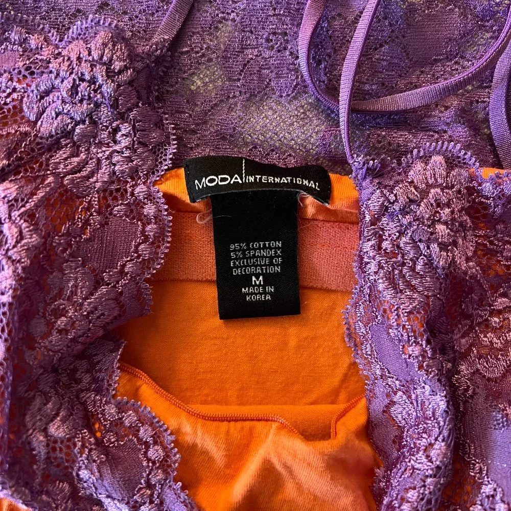 VS Moda International Women's Orange & Purple Lacey Tank Sz M EUC - Picture 8 of 9